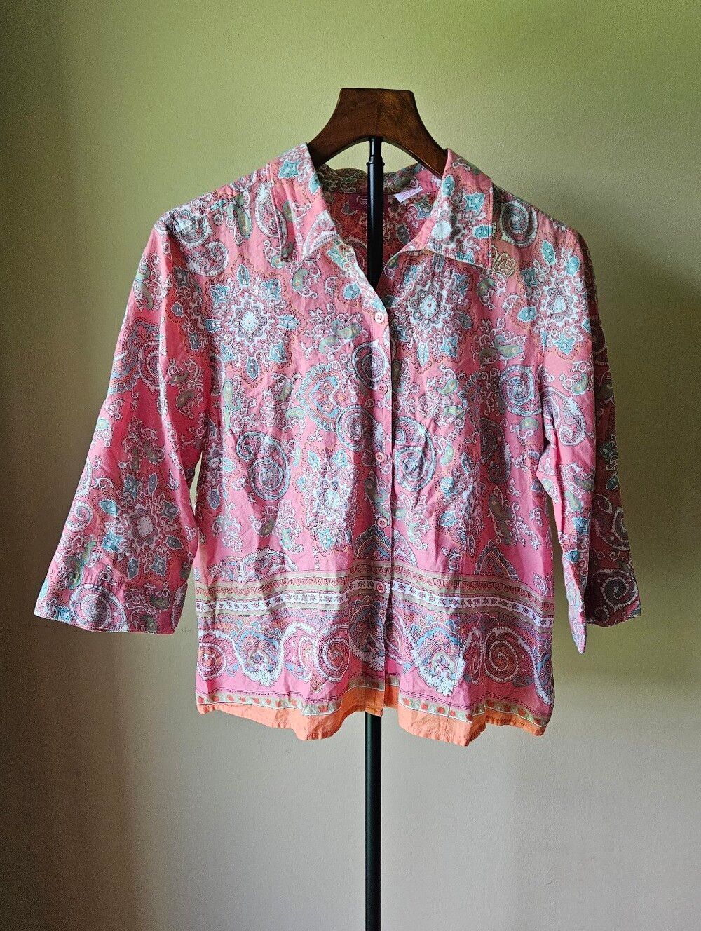 Pappagallo Pink Paisley Button-Front Shirt Size Petite XL